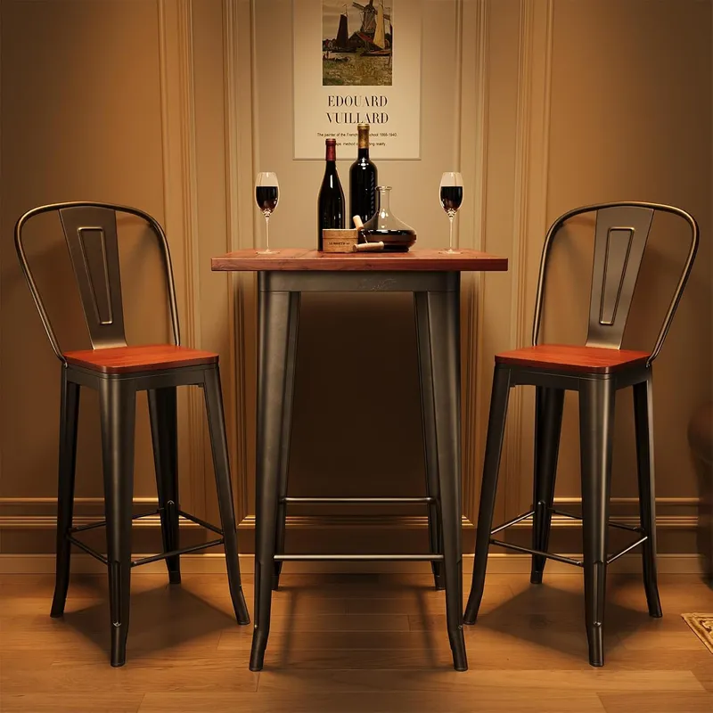 Qsun 3 Piece Bar Table and Chairs Set for 2