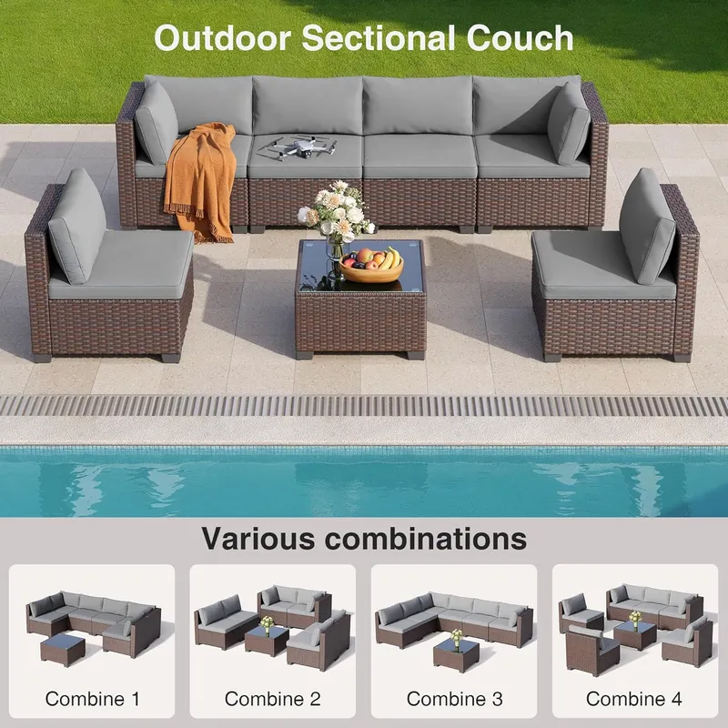 Qsun PE Rattan Outdoor Wicker Sectional Furniture Sofa Set